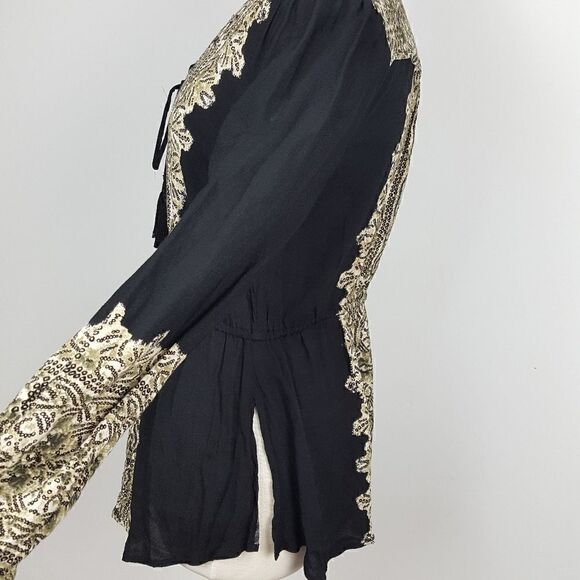 Free People Black Boho Tunic Tassel Size Small - Picture 5 of 7